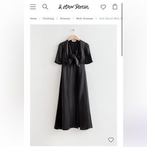 & Other Stories Silk Black Tie-Up Midi Dress with Slit